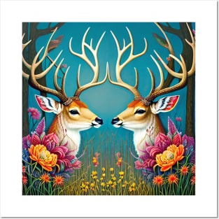 Romantic Deer Couple Posters and Art